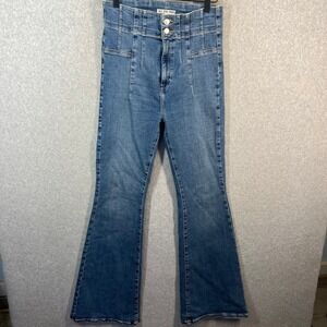 We The Free Free People High Rise Flare Jeans Blue Medium Wash Size 29 Seamed